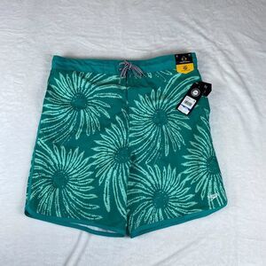 Speedo E-Board Swim Shorts Mens XL Green Floral Print Mesh Liner Stretch UPF 50+
